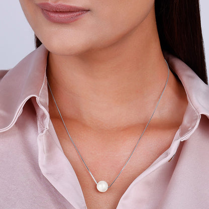Anushka Sharma Silver White Pearl Moon Necklace