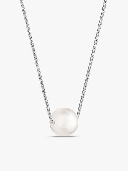 Silver White Pearl Moon Necklace