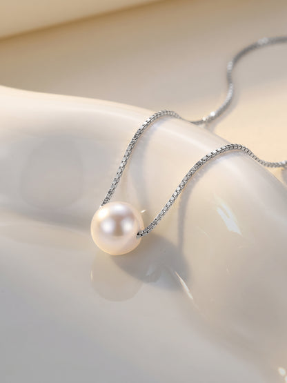 Silver White Pearl Moon Necklace