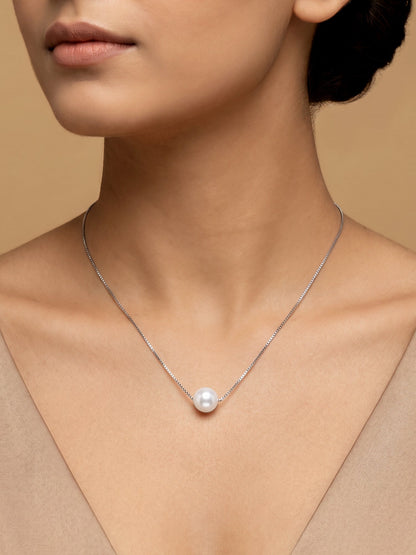 Silver White Pearl Moon Necklace
