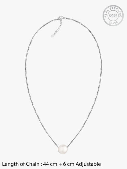 Silver White Pearl Moon Necklace