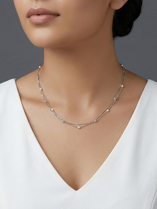 Silver Jenna Layered Pearl Necklace