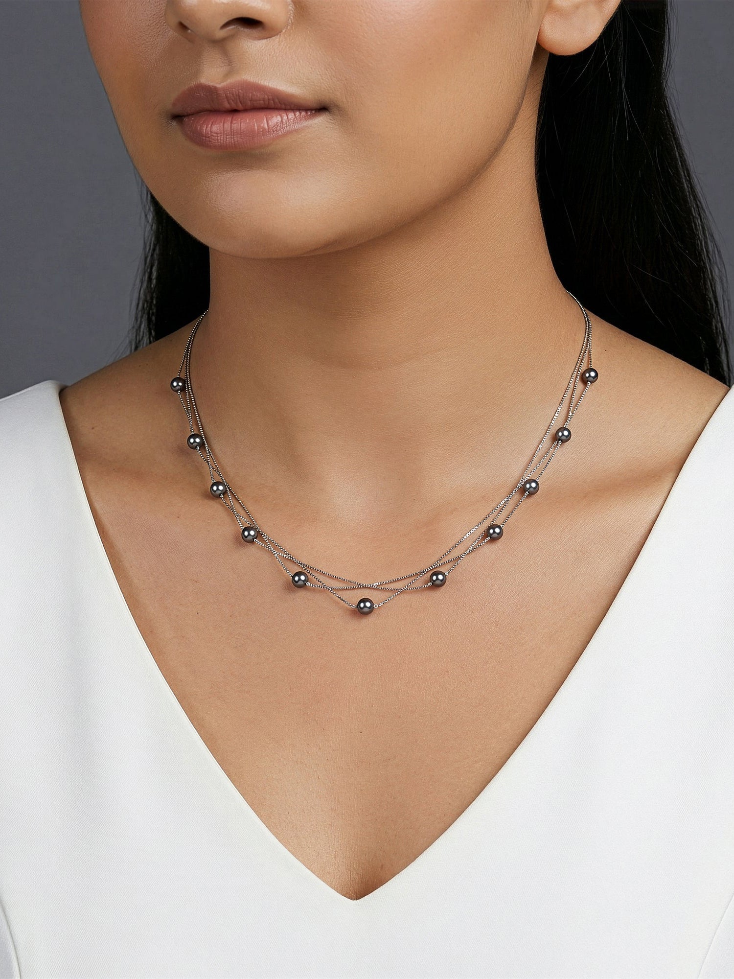 Silver Natalie Layered Pearl Necklace