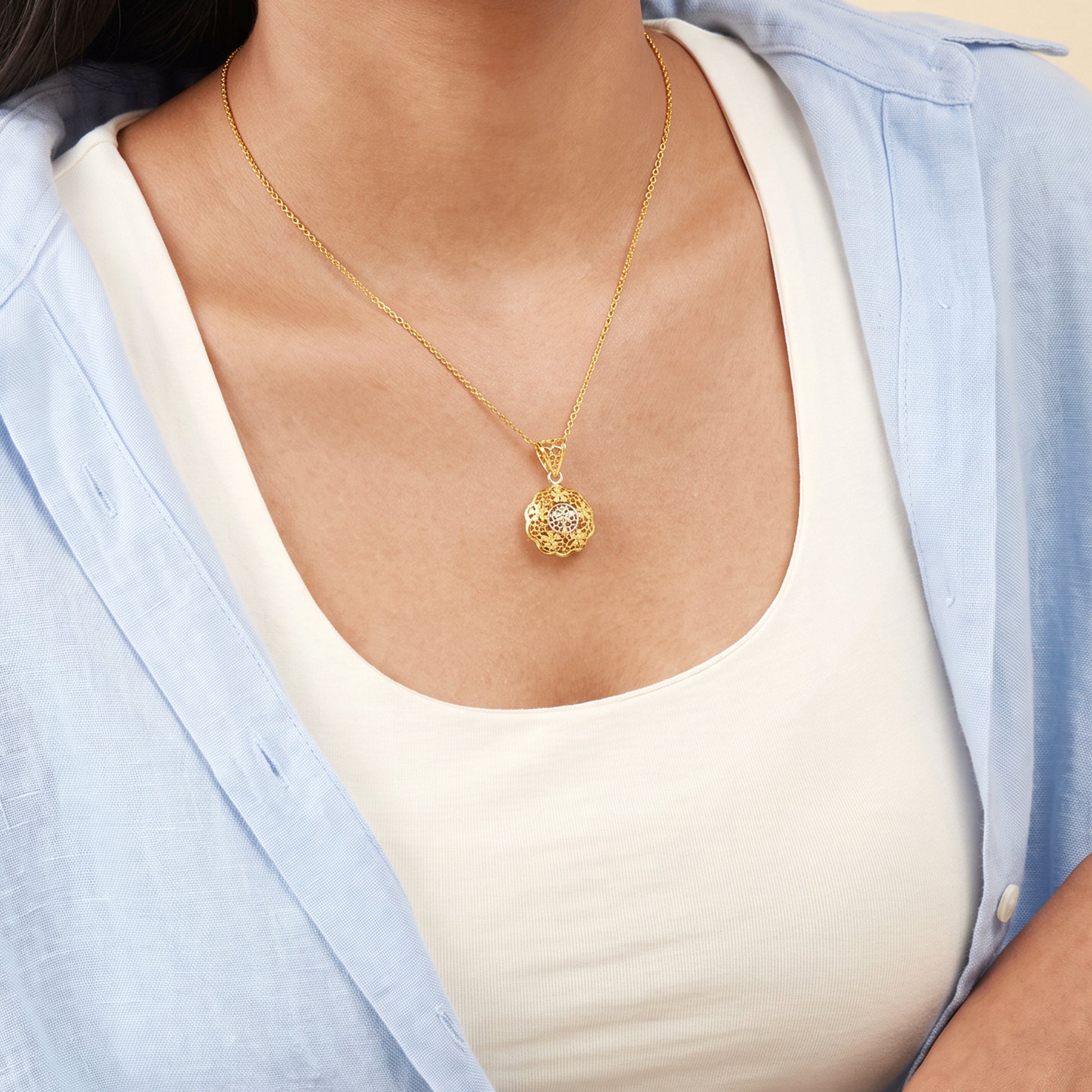 Dual Tone Berenice Filigree Pendant