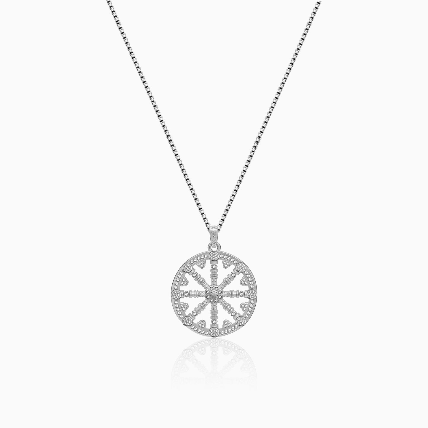 Silver Wheel Pendant With Link Chain For Him