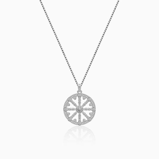 Silver Wheel Pendant With Link Chain For Him