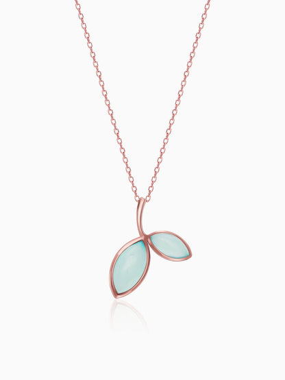 Rose Gold Aqua Dual Chalcedony Leaf Pendant