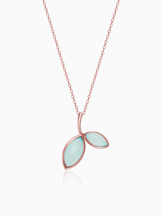 Rose Gold Aqua Dual Chalcedony Leaf Pendant