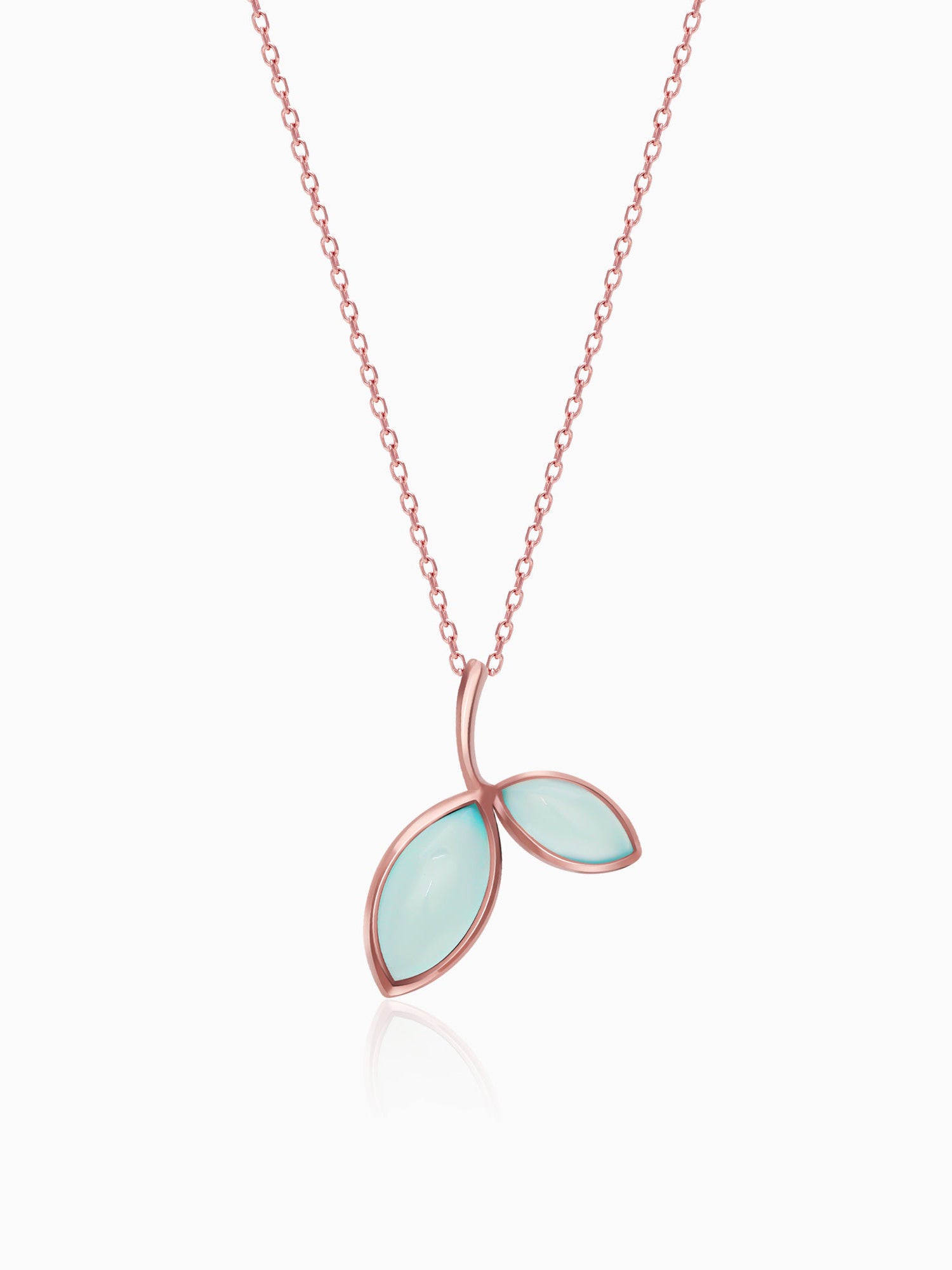 Rose Gold Aqua Dual Chalcedony Leaf Pendant