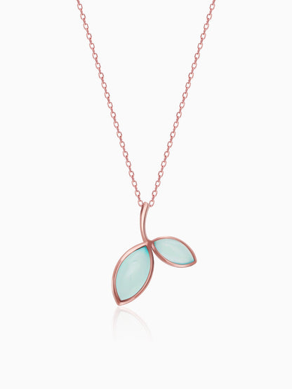 Rose Gold Aqua Dual Chalcedony Leaf Pendant