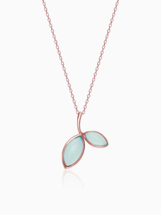 Rose Gold Aqua Dual Chalcedony Leaf Pendant