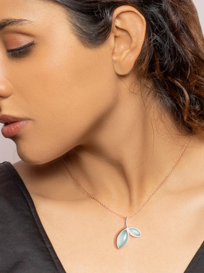 Rose Gold Aqua Dual Chalcedony Leaf Pendant
