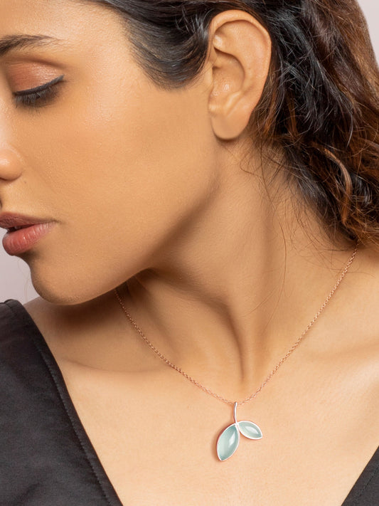 Rose Gold Aqua Dual Chalcedony Leaf Pendant