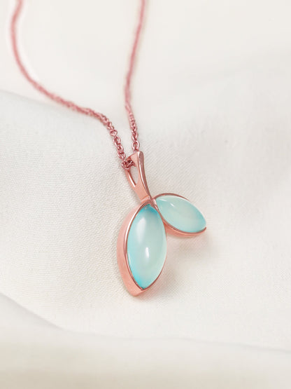 Rose Gold Aqua Dual Chalcedony Leaf Pendant