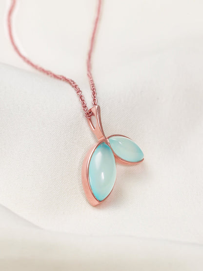 Rose Gold Aqua Dual Chalcedony Leaf Pendant