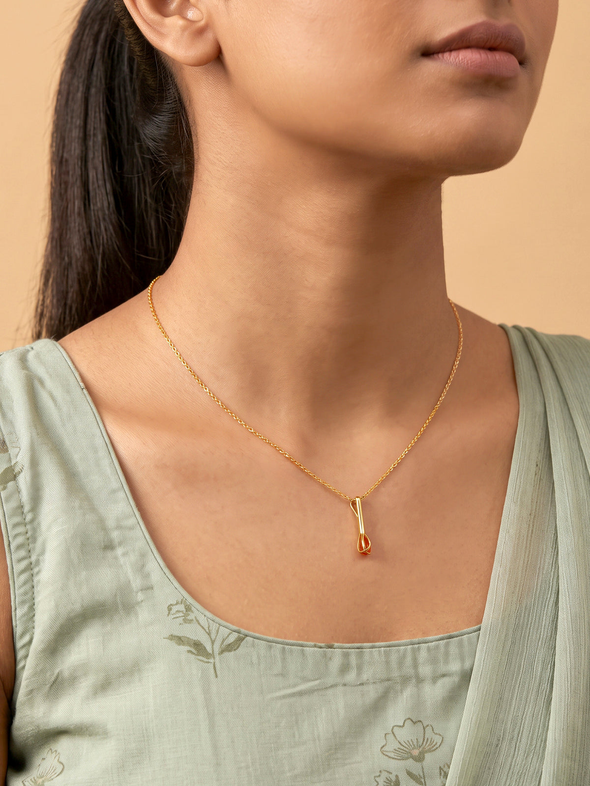 Golden Matchstick Pendant With Link Chain