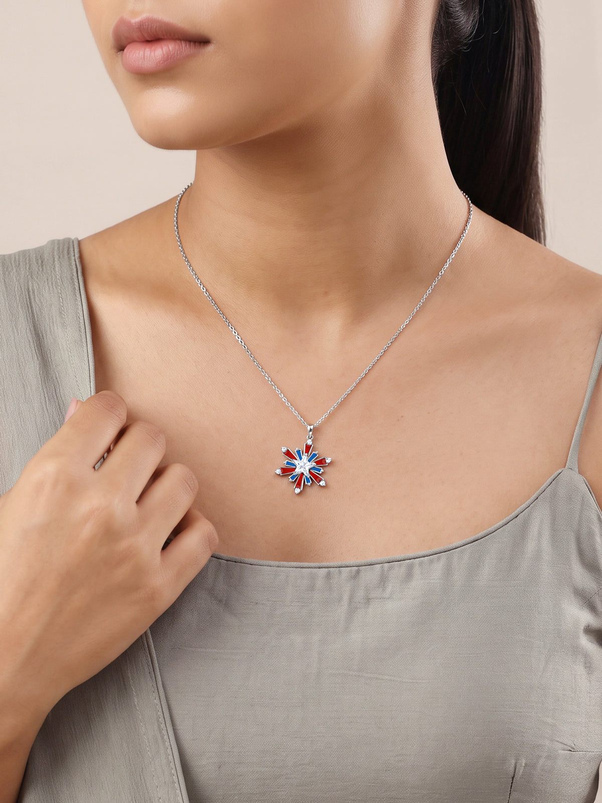 Silver Atishbazi Pendant With Link Chain