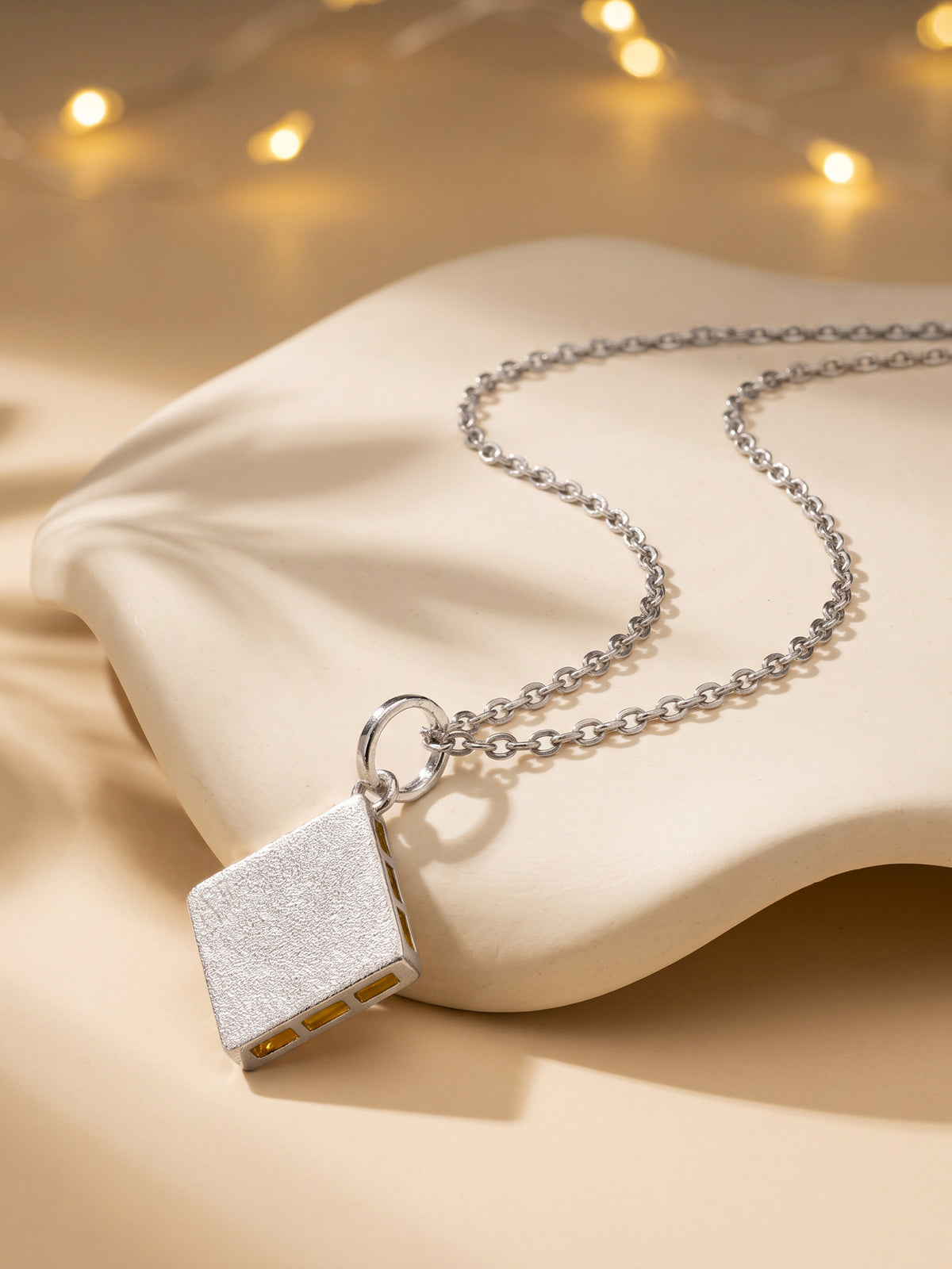 Silver Sweet Kaju Katli Pendant With Link Chain