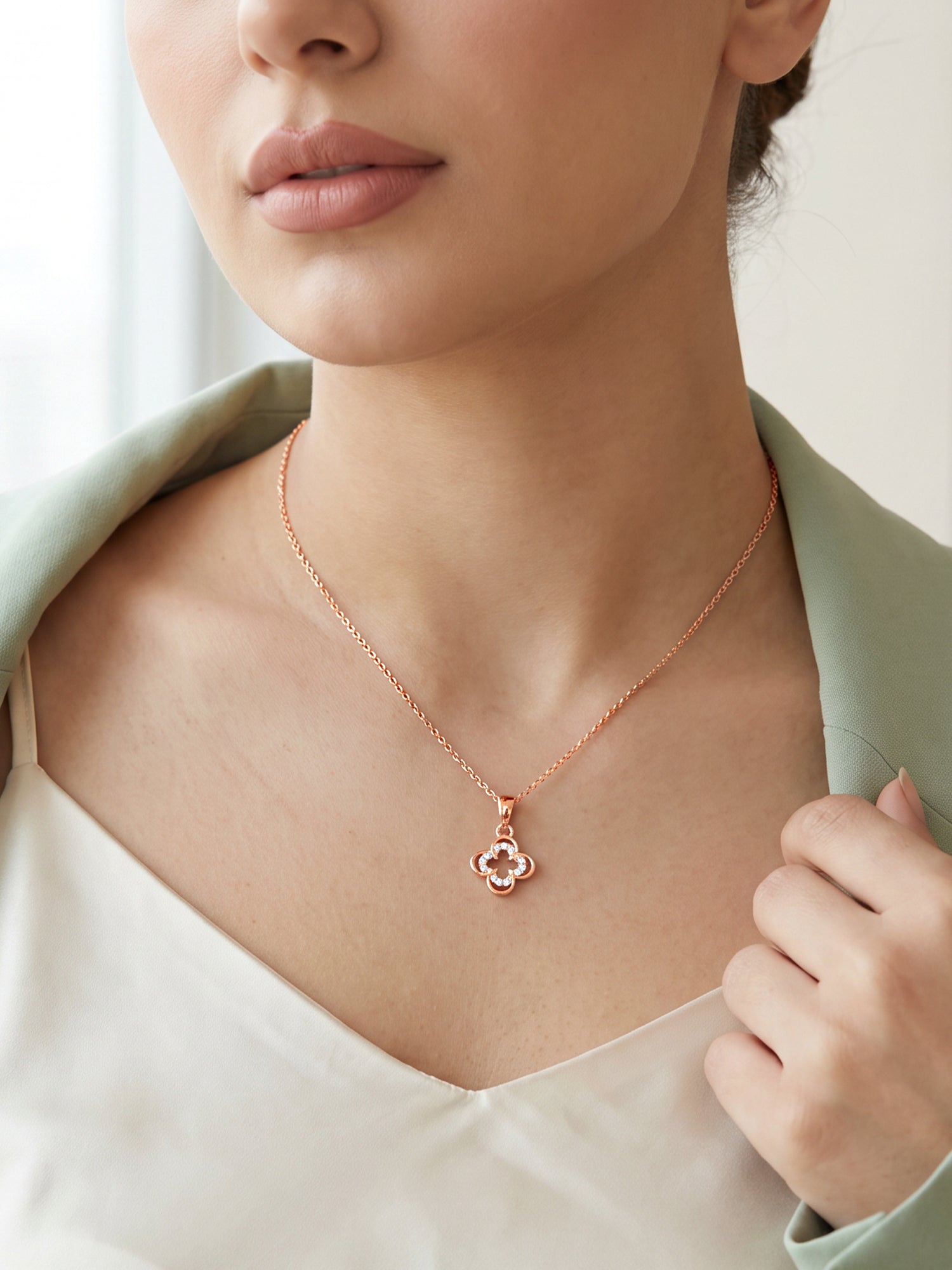 Rose Gold Orchid Blush Pendant With Link Chain