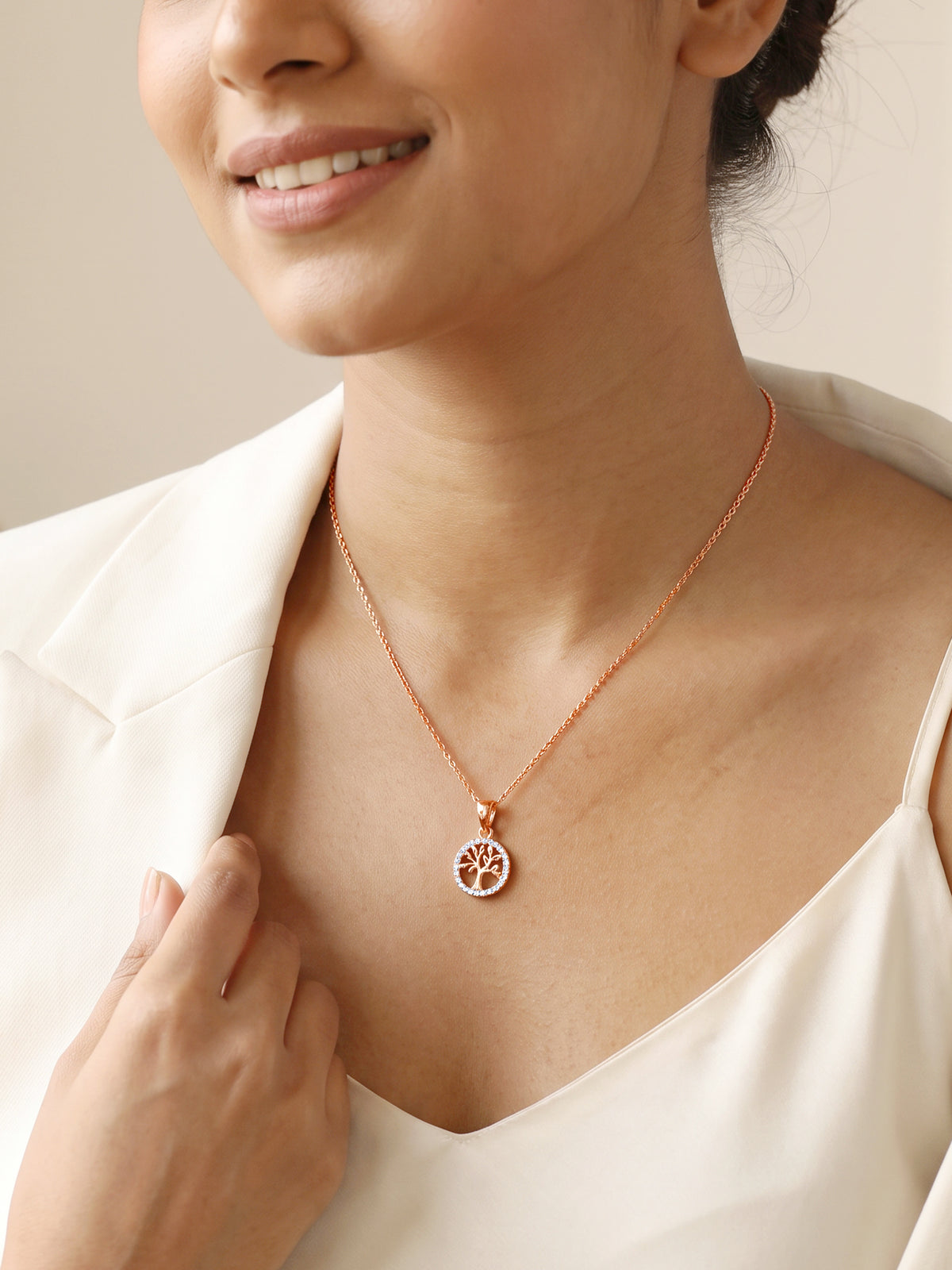 Rose Gold Oleifera Pendant With Link Chain