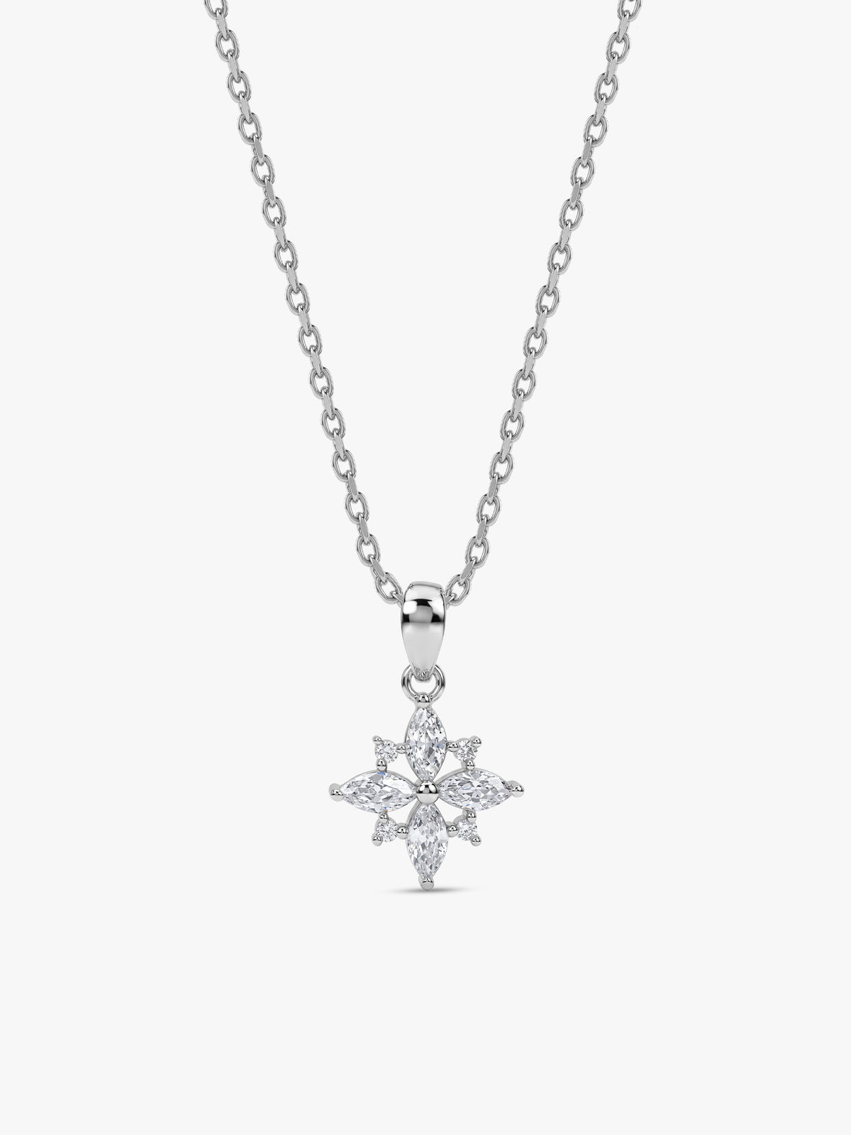 Silver Celeste Floral Pendant With Link Chain