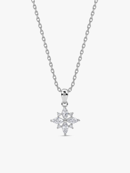 Silver Celeste Floral Pendant With Link Chain
