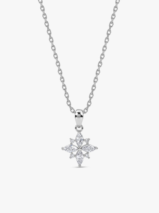Silver Celeste Floral Pendant With Link Chain