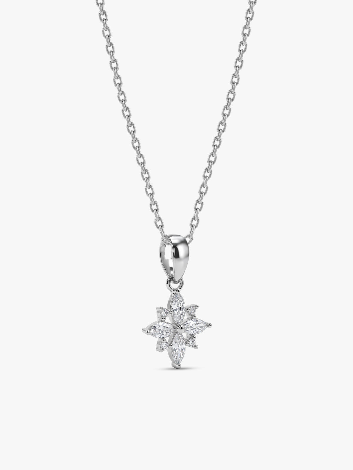 Silver Celeste Floral Pendant With Link Chain