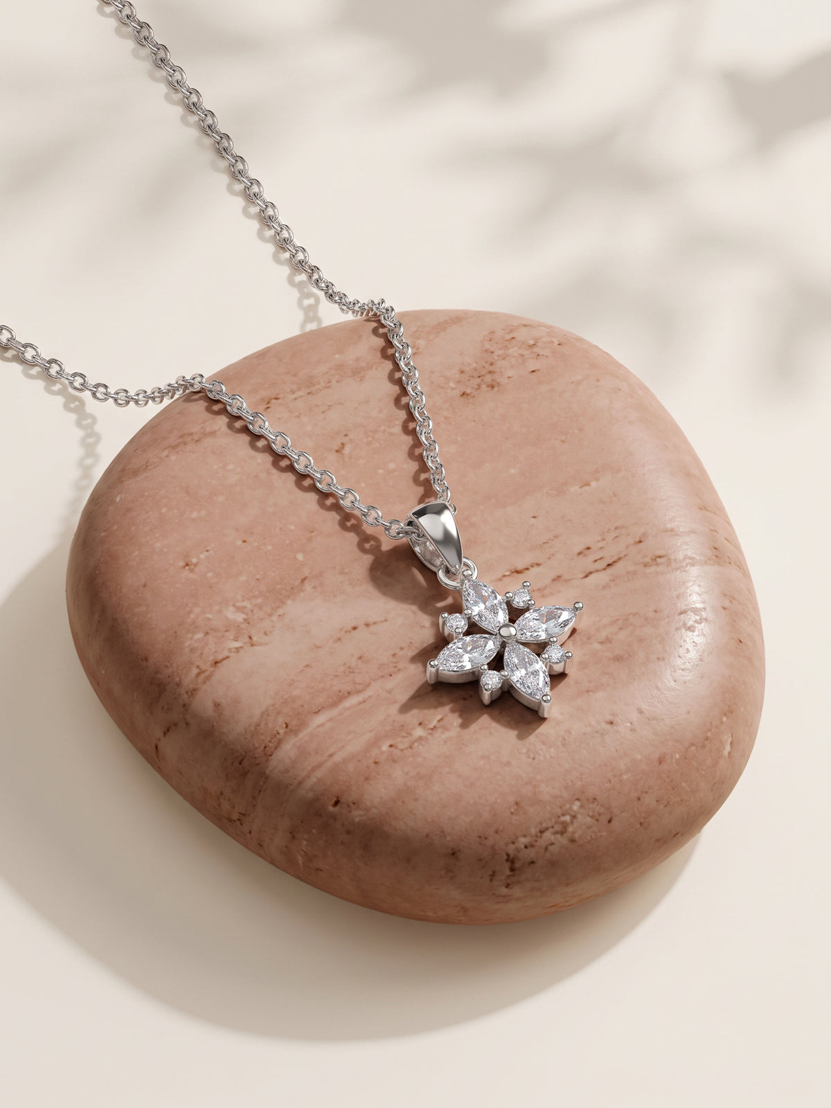 Silver Celeste Floral Pendant With Link Chain