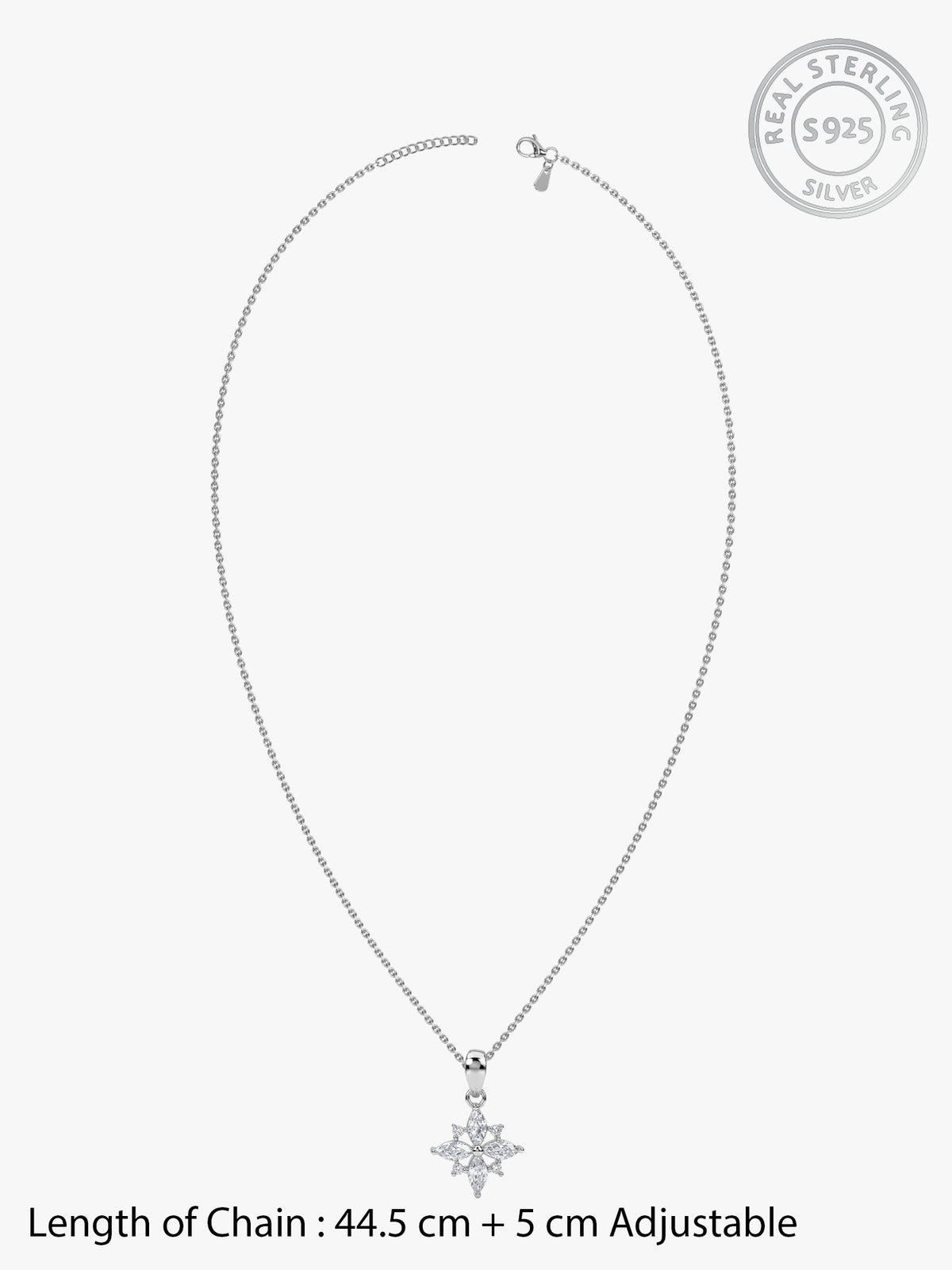Silver Celeste Floral Pendant With Link Chain