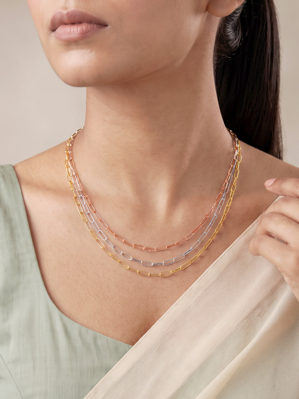 Triple Tone Una Silver Necklace