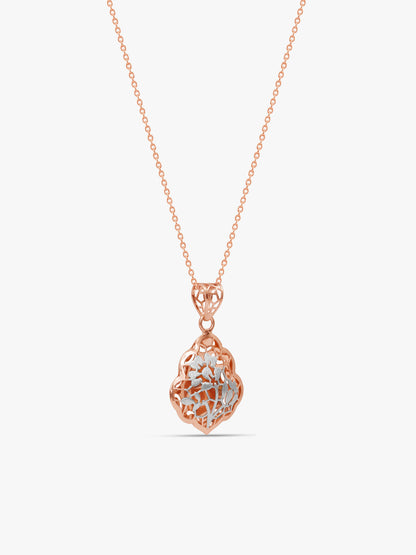 Dual Tone Floral Frame Silver Pendant With Link Chain