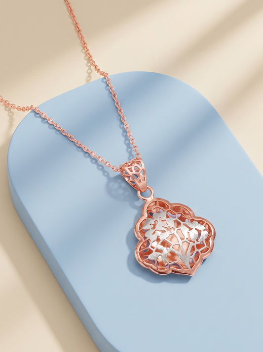 Dual Tone Floral Frame Silver Pendant With Link Chain