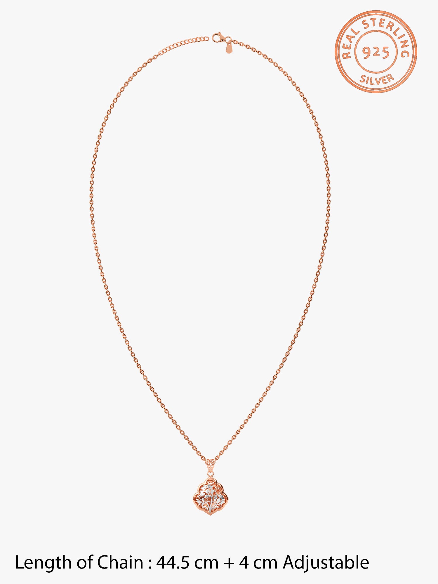 Dual Tone Floral Frame Silver Pendant With Link Chain