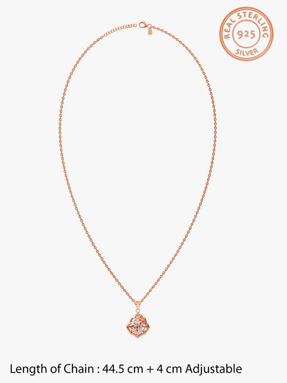 Dual Tone Floral Frame Silver Pendant With Link Chain