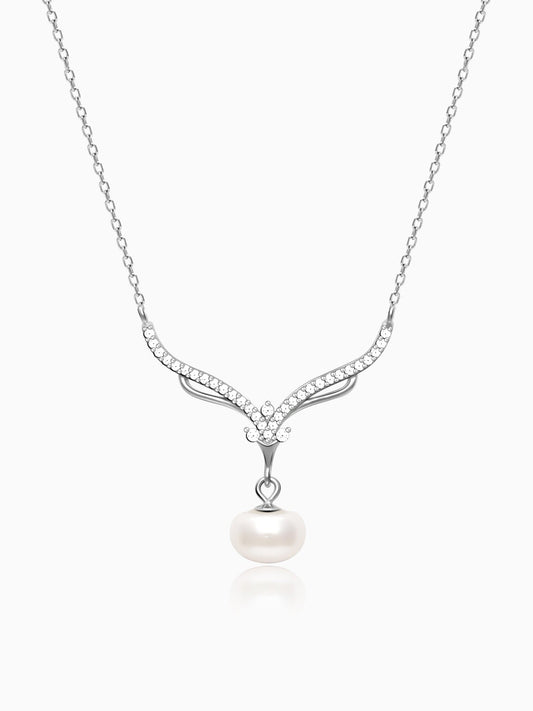 Silver Pearl Grace Drop Necklace