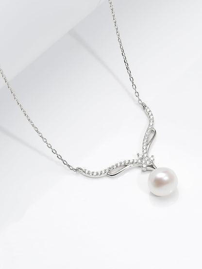 Silver Pearl Grace Drop Necklace