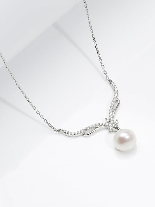 Silver Pearl Grace Drop Necklace