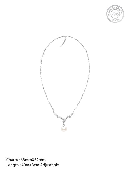 Silver Pearl Grace Drop Necklace