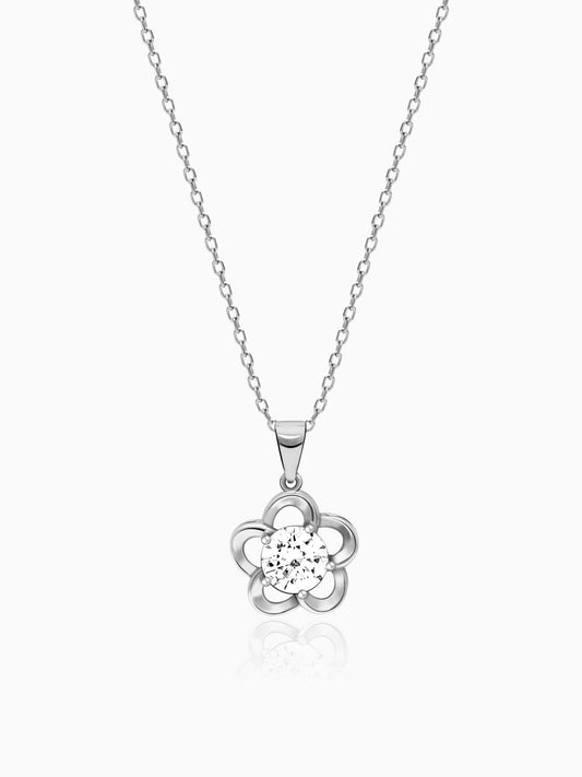Silver Shimmering Bloom Pendant With Link Chain