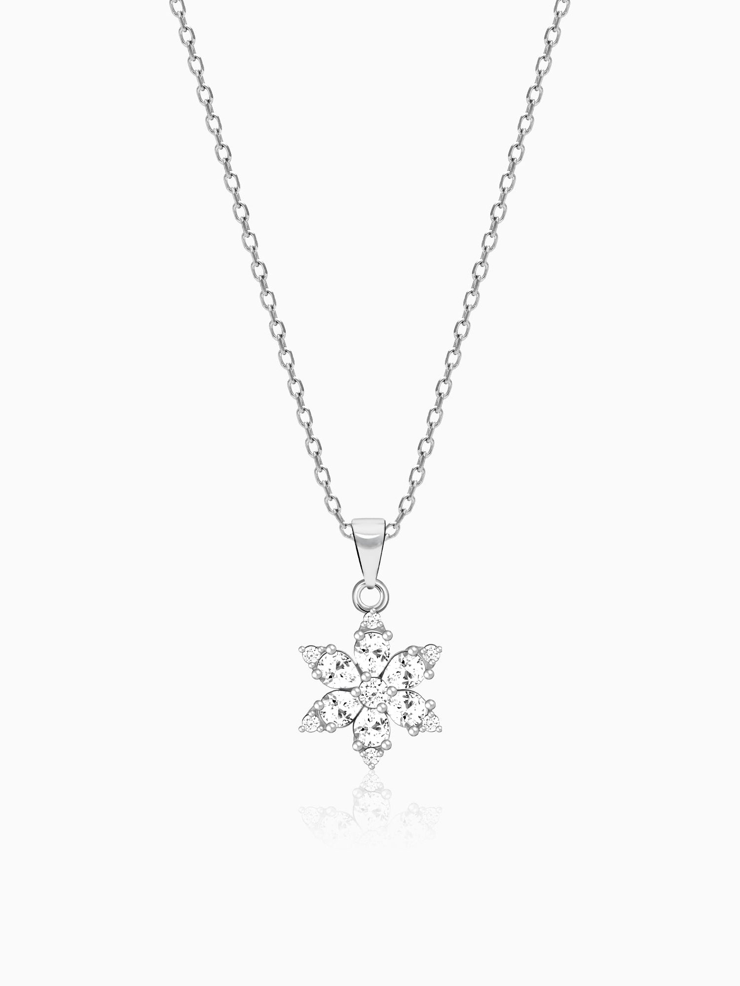 Silver Flowery Snowflake Pendant With Link Chain
