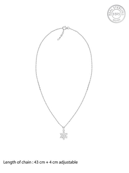 Silver Flowery Snowflake Pendant With Link Chain