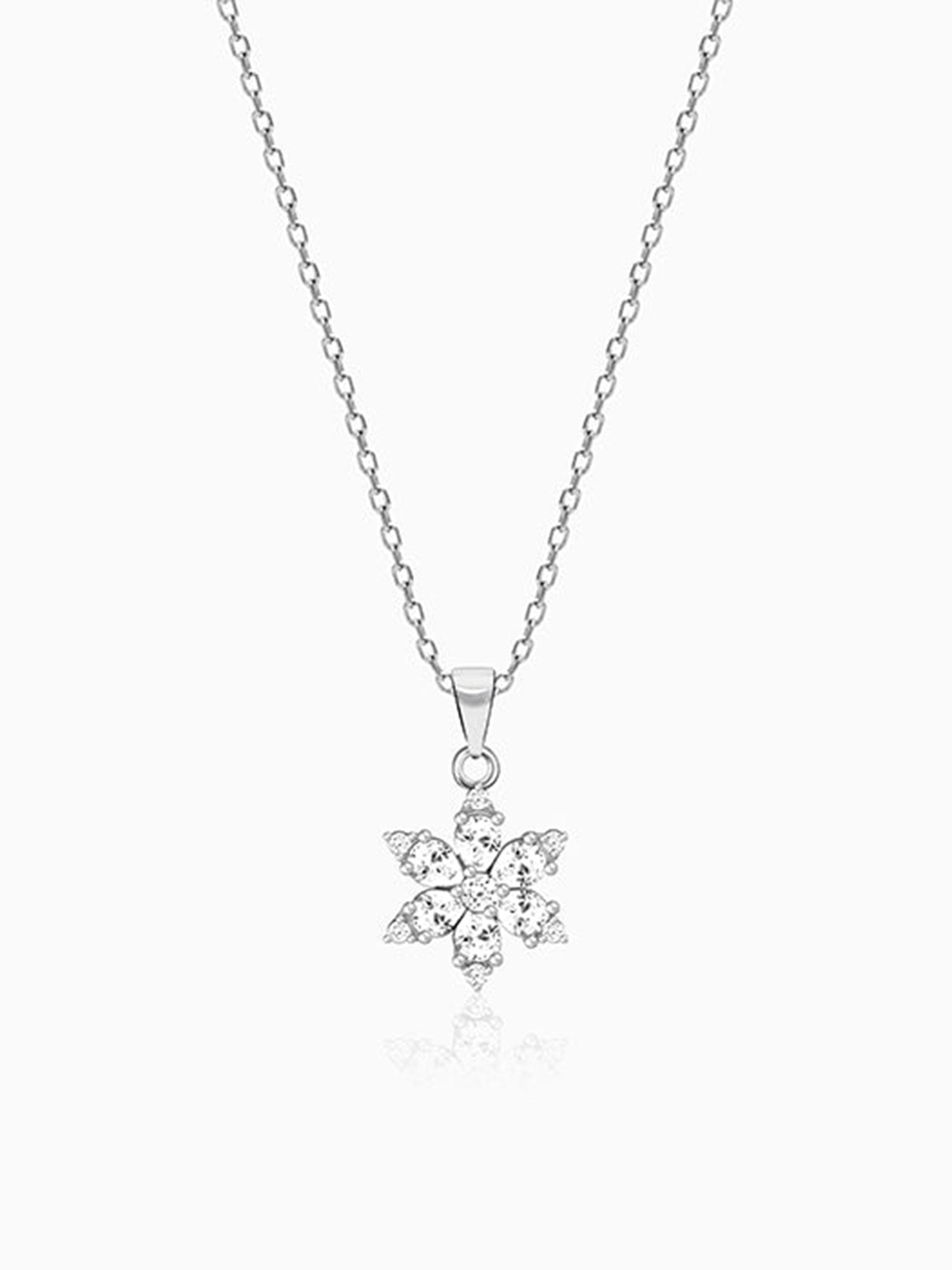 Silver Flowery Snowflake Pendant With Link Chain