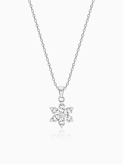 Silver Flowery Snowflake Pendant With Link Chain