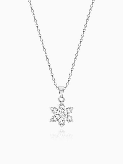Silver Flowery Snowflake Pendant With Link Chain