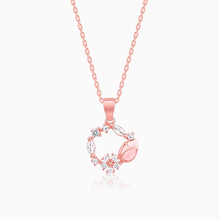 Rose Gold Drop Wreath Pendant With Link Chain