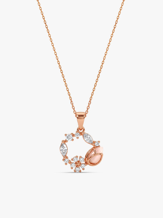 Rose Gold Drop Wreath Pendant With Link Chain