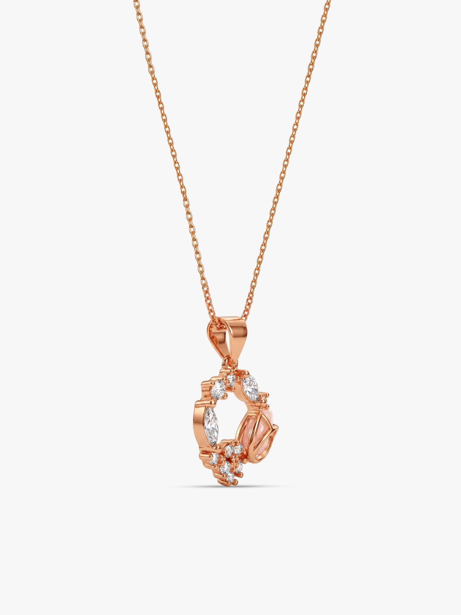 Rose Gold Drop Wreath Pendant With Link Chain