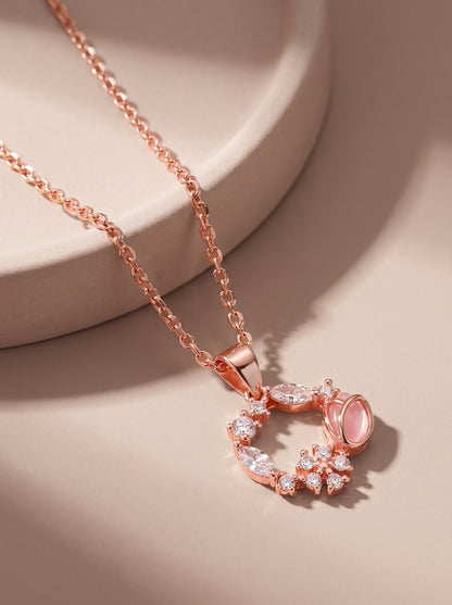 Rose Gold Drop Wreath Pendant With Link Chain