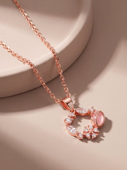 Rose Gold Drop Wreath Pendant With Link Chain